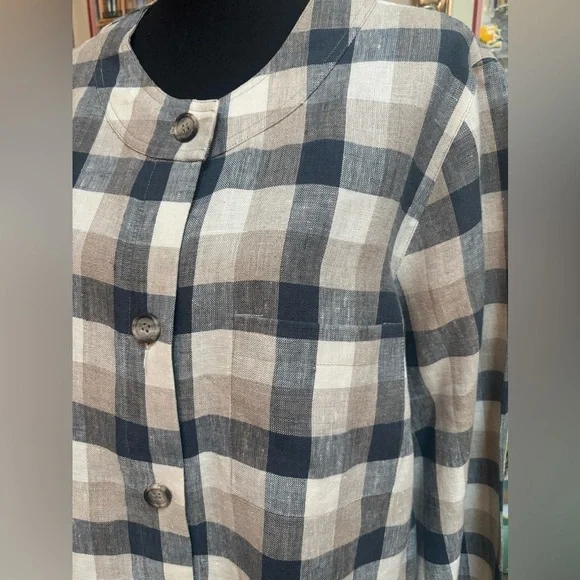 ORVIS 100% IMPORTED LINEN CASUAL CLASSIC BLUE&TAN PLAID BLAZER JACKET SZ 14 - Picture 5 of 14